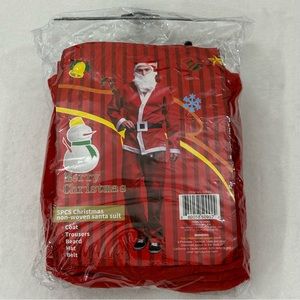 Merry Christmas 5 Pcs Red Non-Woven Santa Claus Outfit Suit Adult L/XL Costume